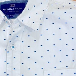 Nordstrom Nickel Iron White Button Down Shirt Blue Micro Dot M Dress Shirt